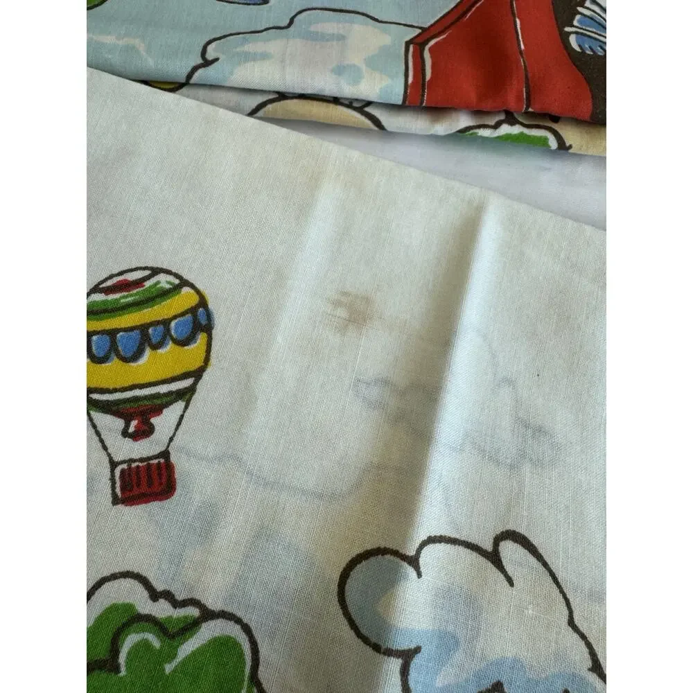 RARE Vintage Peanuts Charlie Brown Snoopy Full Sheet Set Space Camping West 1970